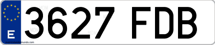 Ejemplo de matrícula de coche ordinaria 3627 FDB