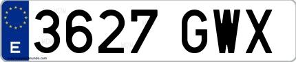 Ejemplo de matrícula española 3627 GWX