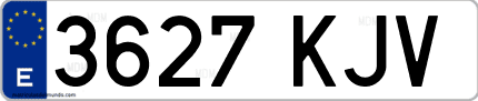 Ejemplo de matrícula de coche ordinaria 3627 KJV