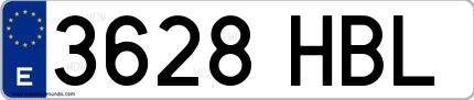 Ejemplo de matrícula española 3628 HBL