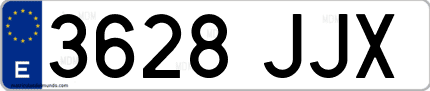Ejemplo de matrícula de coche ordinaria 3628 JJX