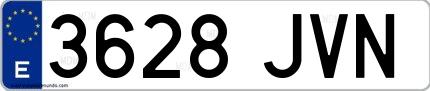 Ejemplo de matrícula española 3628 JVN