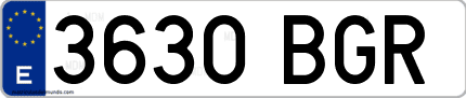 Ejemplo de matrícula de coche ordinaria 3630 BGR