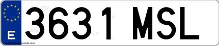 Ejemplo de matrícula española 3631 MSL