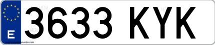 Ejemplo de matrícula española 3633 KYK
