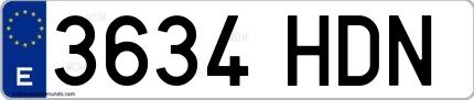 Ejemplo de matrícula española 3634 HDN