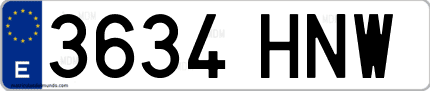 Ejemplo de matrícula de coche ordinaria 3634 HNW