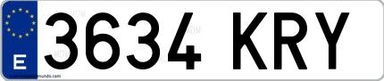 Ejemplo de matrícula española 3634 KRY
