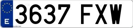 Ejemplo de matrícula española 3637 FXW