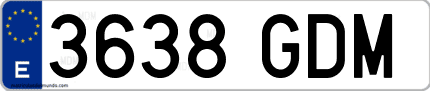 Ejemplo de matrícula de coche ordinaria 3638 GDM