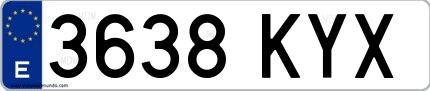 Ejemplo de matrícula española 3638 KYX