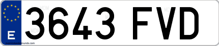 Ejemplo de matrícula de coche ordinaria 3643 FVD