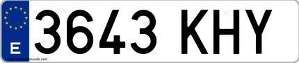 Ejemplo de matrícula española 3643 KHY