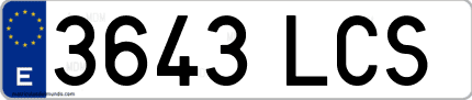 Ejemplo de matrícula de coche ordinaria 3643 LCS
