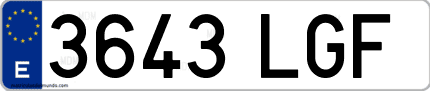 Ejemplo de matrícula de coche ordinaria 3643 LGF