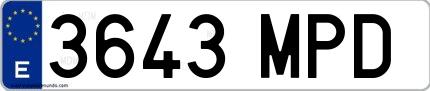 Ejemplo de matrícula española 3643 MPD