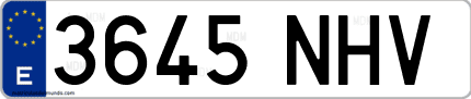 Ejemplo de matrícula de coche ordinaria 3645 NHV