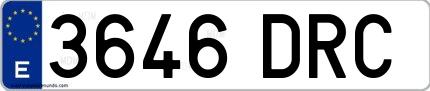 Ejemplo de matrícula española 3646 DRC