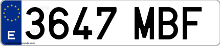 Ejemplo de matrícula de coche ordinaria 3647 MBF