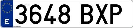 Ejemplo de matrícula española 3648 BXP
