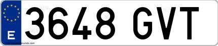 Ejemplo de matrícula española 3648 GVT