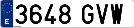 Ejemplo de matrícula española 3648 GVW