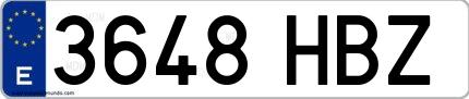 Ejemplo de matrícula española 3648 HBZ