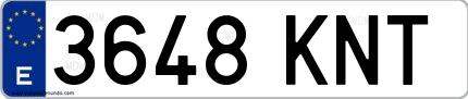 Ejemplo de matrícula española 3648 KNT