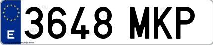 Ejemplo de matrícula española 3648 MKP