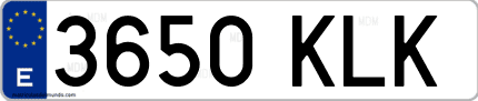 Ejemplo de matrícula de coche ordinaria 3650 KLK