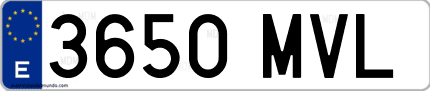 Ejemplo de matrícula de coche ordinaria 3650 MVL