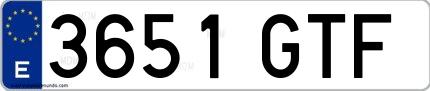 Ejemplo de matrícula española 3651 GTF