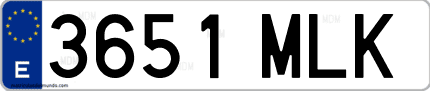 Ejemplo de matrícula de coche ordinaria 3651 MLK