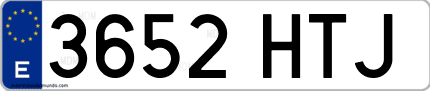 Ejemplo de matrícula de coche ordinaria 3652 HTJ