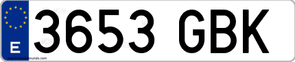 Ejemplo de matrícula de coche ordinaria 3653 GBK