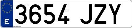 Ejemplo de matrícula española 3654 JZY