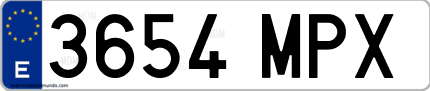 Ejemplo de matrícula de coche ordinaria 3654 MPX
