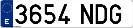Ejemplo de matrícula de coche ordinaria 3654 NDG