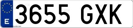 Ejemplo de matrícula española 3655 GXK