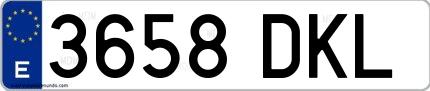 Ejemplo de matrícula española 3658 DKL