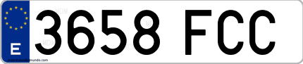 Ejemplo de matrícula de coche ordinaria 3658 FCC