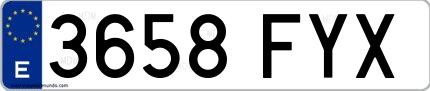 Ejemplo de matrícula española 3658 FYX