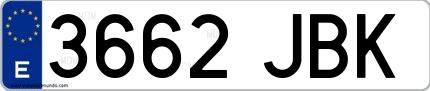 Ejemplo de matrícula española 3662 JBK