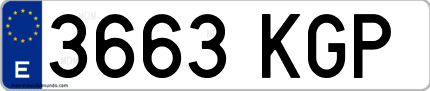 Ejemplo de matrícula de coche ordinaria 3663 KGP