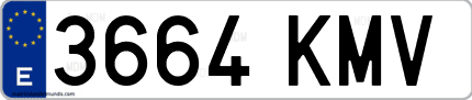 Ejemplo de matrícula de coche ordinaria 3664 KMV