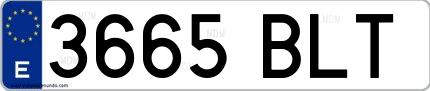 Ejemplo de matrícula española 3665 BLT
