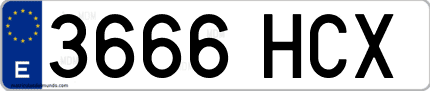 Ejemplo de matrícula de coche ordinaria 3666 HCX