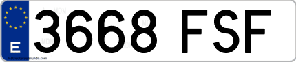 Ejemplo de matrícula de coche ordinaria 3668 FSF