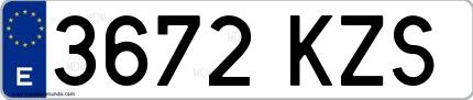 Ejemplo de matrícula española 3672 KZS