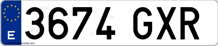 Ejemplo de matrícula de coche ordinaria 3674 GXR
